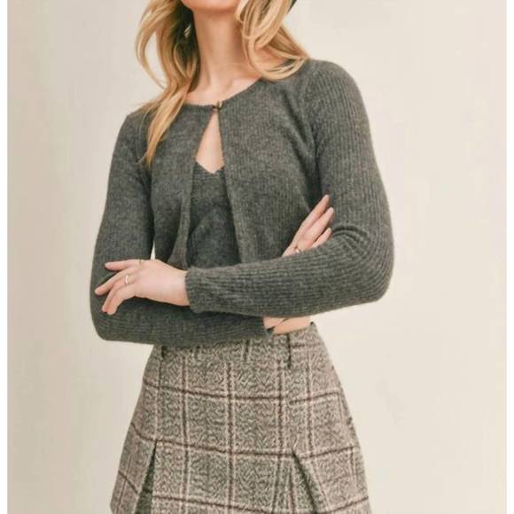 NEW SAGE THE LABEL city girl crop cardi in charcoal - Picture 1 of 3